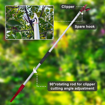 Tree Trimmer, 4 Foot Pole Pruner, Long Reach Pruning Shears, Cut and Hold Garden Clippers, Aluminum Lightweight Handle Fruit Picker, Branch Bypass Loppers