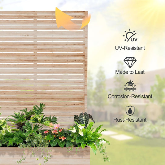 Raised Garden Bed with Trellis and Wheels,73"x47"x16" Metal Raised Garden Bed,Acacia Finish Metal Planter with Climbing Trellis for Vines & Vegetables