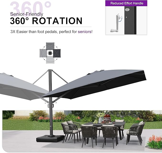 PURPLE LEAF 12 FT Square Patio Umbrella Large Outdoor Aluminum Offset Umbrella with 360-degree Rotation Cantilever Umbrella for Garden Deck Backyard Pool, Grey