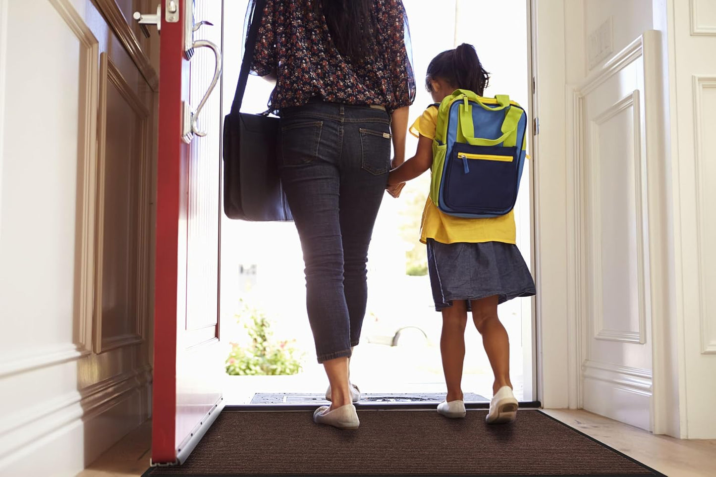 fani 2 PCS Heavy Duty Large Outdoor Indoor Entrance Doormat Brown Waterproof Low Profile Entrance Rug Front Door Mat Patio Anti-Skid Rubber Back, 31x47 inch (Brown)