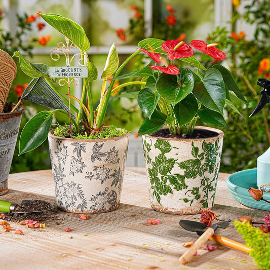 Sungmor Vintage Ceramic Plant Pots, Set of 2 Pretty Ice Cracked Glaze Ceramic Flower Pots, 5.5in. Herb Planters with Drainage Hole, Tuscan Planters for Indoor Outdoor Plants, Home Garden Decor Pot