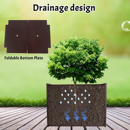 Galvanized Steel Rectangular Planter, 16"x 12"x 12" Small Planters for Outdoor Plants, Brown Outdoor Planter with Drainage Holes