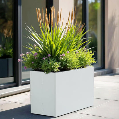 Galvanized Steel Rectangular Planter, 16"x 12"x 12" Small Planters for Outdoor Plants, White Outdoor Planter with Drainage Holes