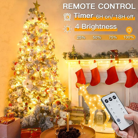 suddus Indoor Christmas Lights with Remote, Warm White String Lights Plug in with Timer, 33ft 100 LED Twinkle Fairy Lights for Bedroom Xmas Tree Wreath Garden Party Outdoor Thanksgiving Decorations