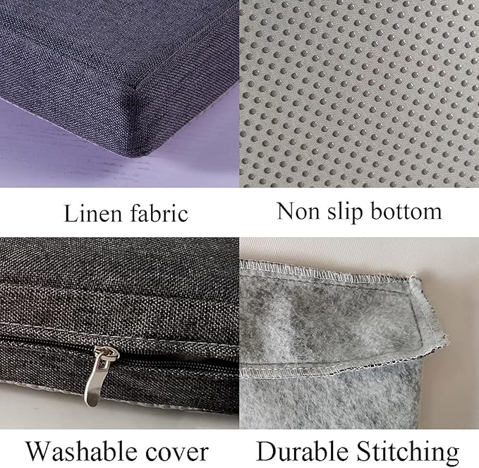 Bench Seat Cushions Memory Foam Chair Pads Non-Slip Rubber Back Indoor Swing/Settee Cushion Main 44x16 Inch, Grey