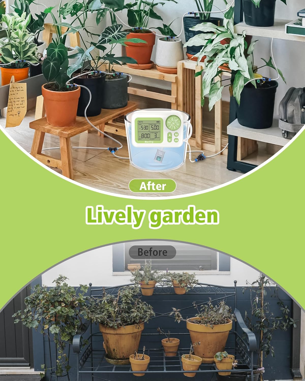 Greennote Automatic Watering System for Indoor Plants - DIY Quick-Connect Kit with Stabilized Flow Emitters, 15 Potted Houseplants Support, Effortless Setup