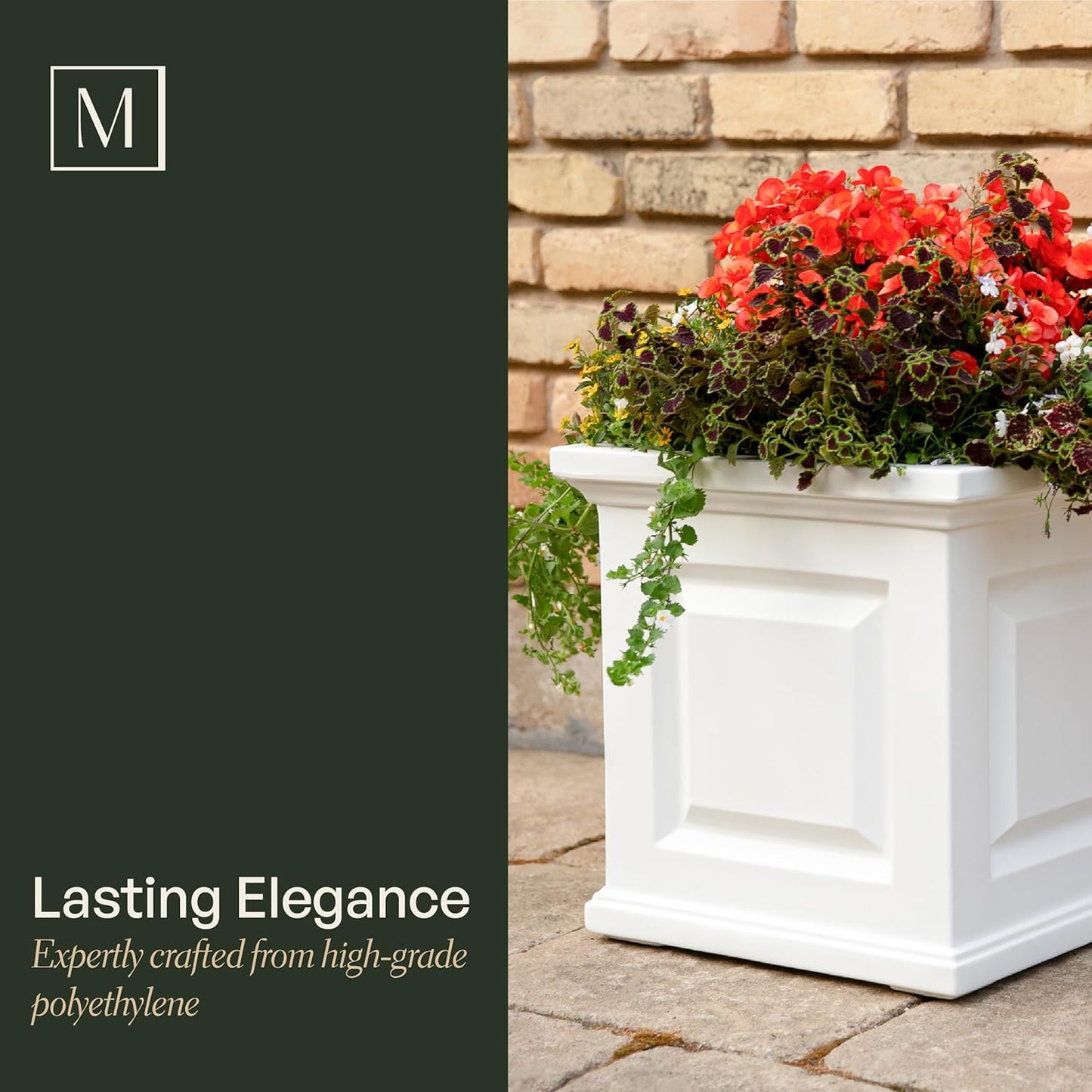 Mayne Nantucket 16-Inch Square Planter, 2-Pack – Self-Watering, Weather-Resistant Planter for Flowers – Durable Outdoor Design for Patio, Porch, or Entryway