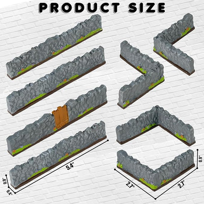 Warmtree Dungeon Walls 8 Pcs Miniature Stone Wall, Mini Fence Wall for Terrain Building Accessories Fairy Garden Resin Decorative Picket Fence Stone Wall DIY Wargame Terrain Model Diorama(Stone Walls)