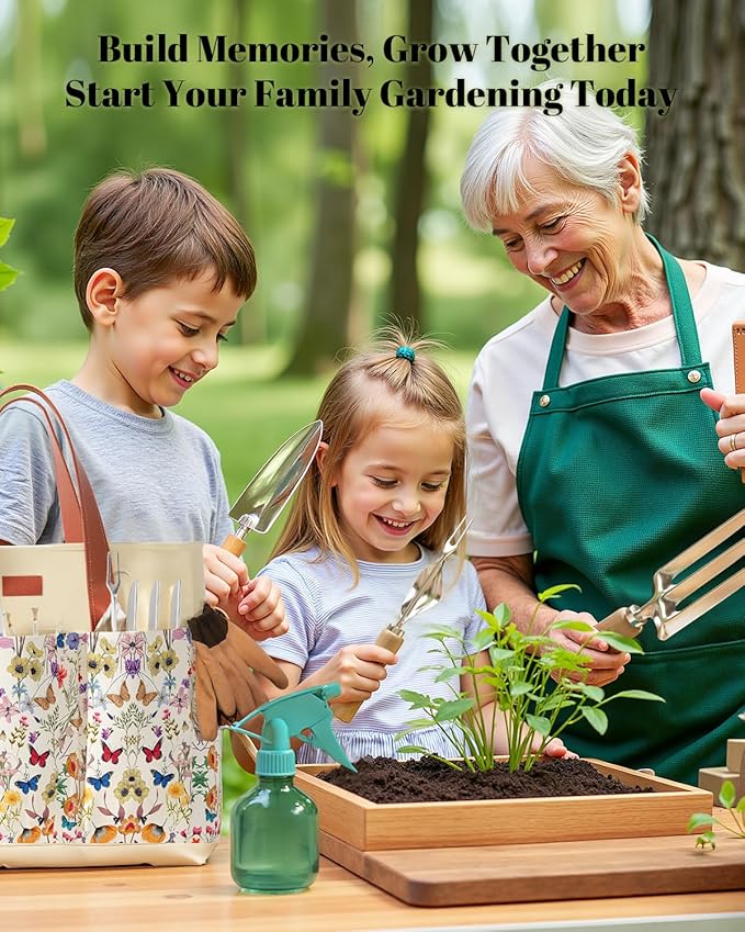 VerdantVibes 9-Piece Garden Tool Set - Heavy Duty Gardening Hand Tools with Ergonomic Non-Slip Grips, Rust-Resistant Shovel, Trowel, Rake, Pruner & Storage Bag - Ideal Gardening Gifts for Women