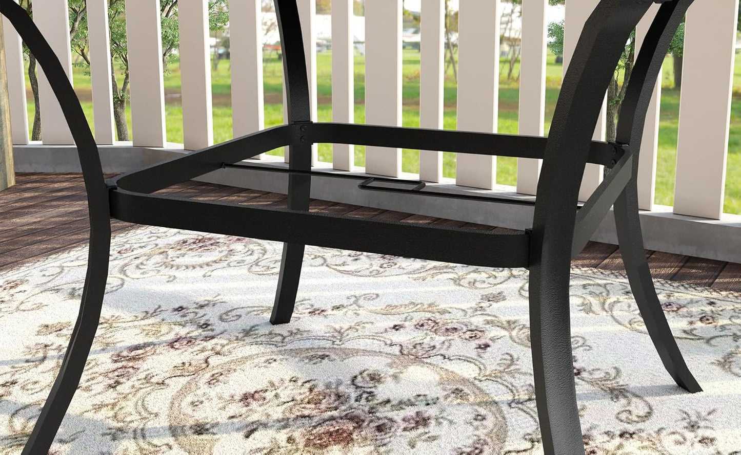 VICLLAX 53" Outdoor Round Patio Table for Lawn Garden, All Weather Metal Round Patio Dining Table with Adjustable Umbrella Hole, Patio Table for 8 Person, Grey Wood-Like Tabletop