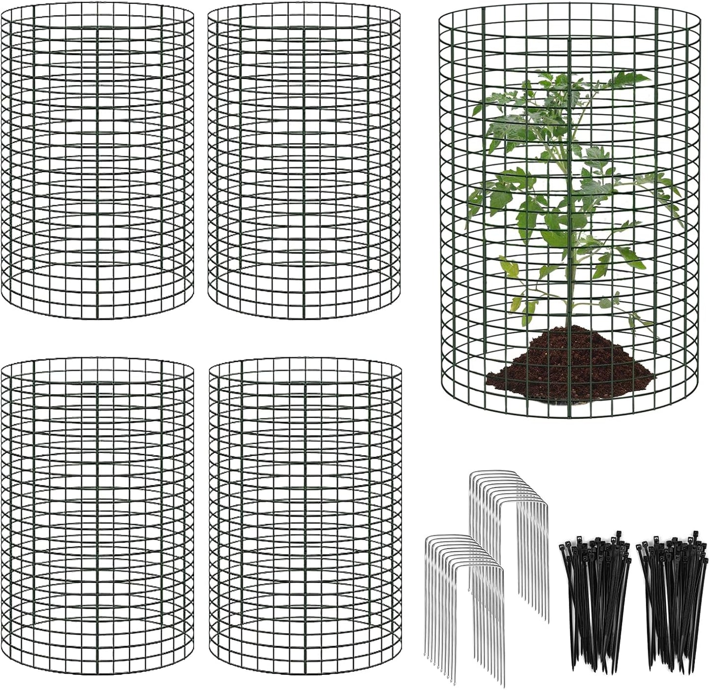 15 Pcs Large Wire Plant Protector from Animals, 5 Pack 24" H X 12" Dia Metal Plant Cage Chicken Wire Cloche with Ground Stakes and Nylon Tie to Keep Animals Out, Garden Protection Bunny Barricade