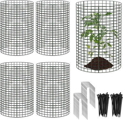 15 Pcs Large Wire Plant Protector from Animals, 5 Pack 24" H X 12" Dia Metal Plant Cage Chicken Wire Cloche with Ground Stakes and Nylon Tie to Keep Animals Out, Garden Protection Bunny Barricade