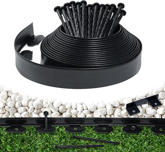 Landscape Edging Border 33 FT 2 Inch Tall with 60 Spikes, Plastic Edging for Landscaping, Garden Edging Border， Flower Bed, Paver and Lawn Edging Border, Black