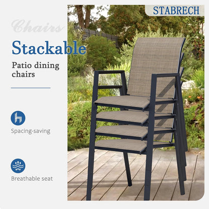 Outdoor Patio Chairs Set of 2, Mocha Stackable Outdoor Chairs, Lightweight Patio Set with High Back, Metal Dining Chair for Lawn, Garden, Yard and Deck