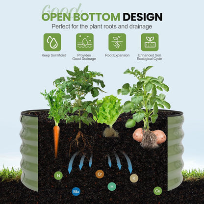G GOOD GAIN Round Raised Garden Bed - 1Pcs 3x3x1.4ft Galvanized Steel Planter Boxes Outdoor with Rubber Edge Trim | Metal Raised Beds for Gardening Vegetables Flowers Fruits Herbs (Olive Green)