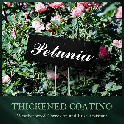 50 Pack Metal Plant Labels for Outdoor Garden Waterproof Plant Markers, Labels Garden Markers for Seedlings Herbs Vegetable Greenhouse Gifts, with Pen - Black