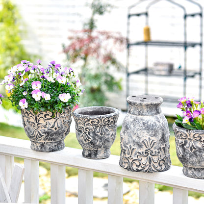 Sungmor 7.3 Inch Cement Plant Pot for Plants, Succulent Planter with Embossed Design, Vintage Concrete Flowerpots with Drainage Hole, Decorative Orchid Houseplant Pot Indoor Outdoor Plant Container