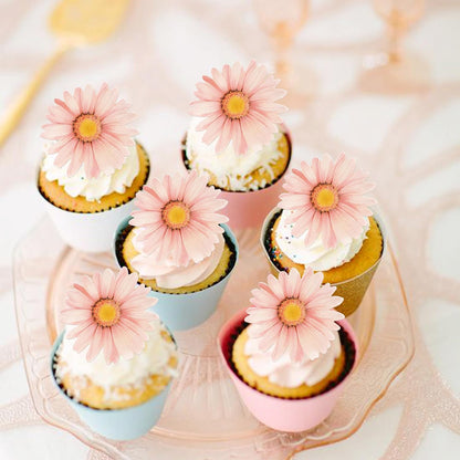 60 PCS Edible Daisy Cupcake Toppers Wafer Paper Daisy Cupcake Picks Edible Sunflower Birthday Party Decorations for Baby Shower Wedding Engagement Birthday Party Cake Food Decorations Supplies Pink