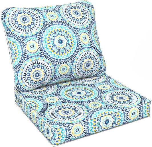 LVTXIII Outdoor Deep Seat Cushion Patio Seat and Back Cushion Set Seasonal Chair Cushion with Removable Cover and Adjustable Buckle for Home and Garden, 24"x24"x4", Delancey Lagoon