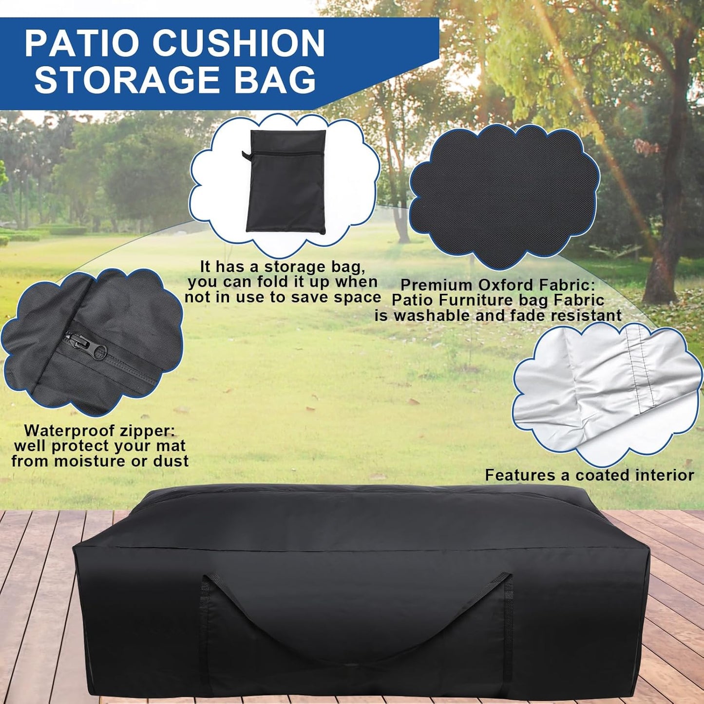 Silkfly 4 Pcs Patio Cushion Storage Bags 48" L x 15" W x 22" H Outdoor Cushion Storage Bag Extra Large Zippered Furniture Pillow Protective Storage Bag Black 420D Oxford Fabric Christmas Tree Storage
