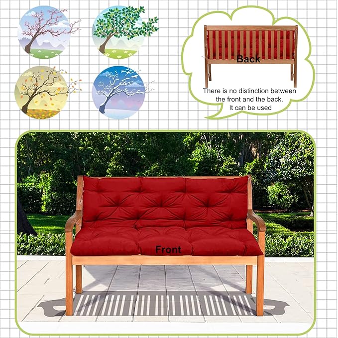 Replacement Cushions for Outdoor Swing, Outdoor Cushions for Patio Furniture with Backrest, Waterproof Thicken 4" Porch Swing Cushions, for Outdoor Patio Garden Furniture(Red 40 * 47 in)