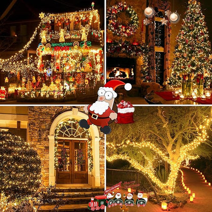 2 Pack 200 LED Solar String Lights for Outside, Solar Christmas Lights Outdoor Waterproof, Solar Outdoor String Light with 8 Lighting Modes for Xmas Tree Wedding Party Garden Decorations (Warm White)