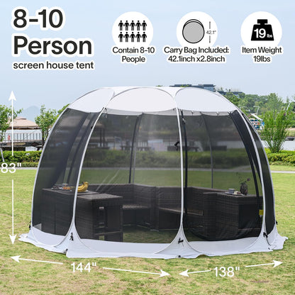 Alvantor Screen House Gazebo, 6-10-15 Person Pop Up Igloo Screened Canopy Tent with Mosquito Netting Sides, Instant UV Resistant Sun Shelter for Garden, Patio, Backyard
