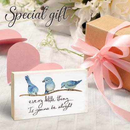 Rustic Pine Wood Block Sign - Every Little Thing Is Gonna Be Alright - Positive Wooden Plaque For Desk Top, Shelf, Living Room, Gift For Friends, Home & Office Decorations(4 X 6 Inches) - D04