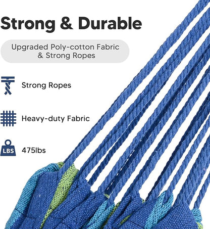 SUNCREAT Portable Tree Hammock, Double Hammocks 2 Person with Outer Bag, Blue Stripe