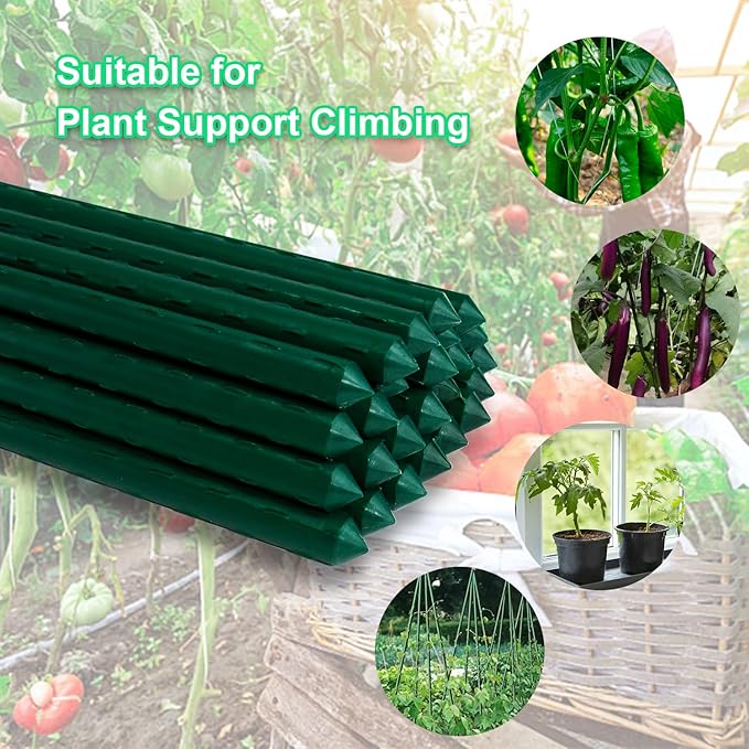 25pcs Steel Plant Stakes 4.8 Feet,Sturdy Plant Sticks, Plastic Coated Metal Garden Stakes Supports Climbing for Tomato, Bean, Flowers, Tree Potted