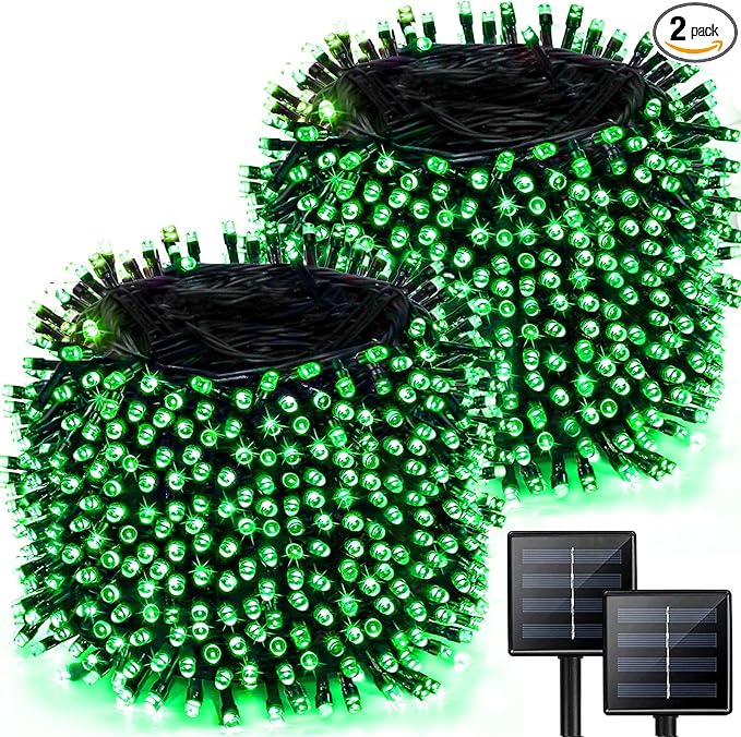 2 Pack 480 LED Solar Chrismas Lights Outdoor, 170 FT Super Long Solar String Lights for Outside with 8 Modes & Memory Function, Waterproof Twinkle Light for Xmas Tree Yard Party Decorations (Green)