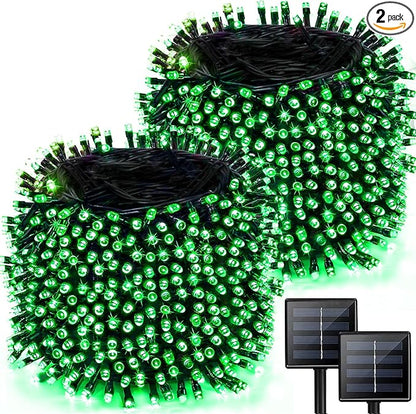2 Pack 480 LED Solar Chrismas Lights Outdoor, 170 FT Super Long Solar String Lights for Outside with 8 Modes & Memory Function, Waterproof Twinkle Light for Xmas Tree Yard Party Decorations (Green)