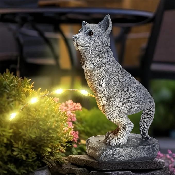 Garden Statues Dog Statue with Solar LED Light, Ideal Gifts for Friends or Family's Birthday, Outdoor Decorations for Yard