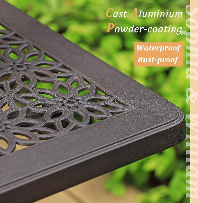 Sophia & William Cast Aluminium Patio Bar Height Table Square with 1.97" Umbrella Hole, Premium Bronze Outdoor Tall Pub Height Bistro Table for Porch Balcony Backyard