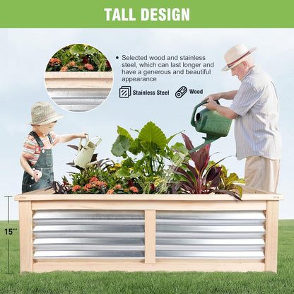 Wood Raised Garden Bed Outdoor Plant Box Planters for Outdoor 4X2X1.2 FT Plants with Galvanized Metal for Herbs Vegetables Flowers Great Patio Deck Balcony