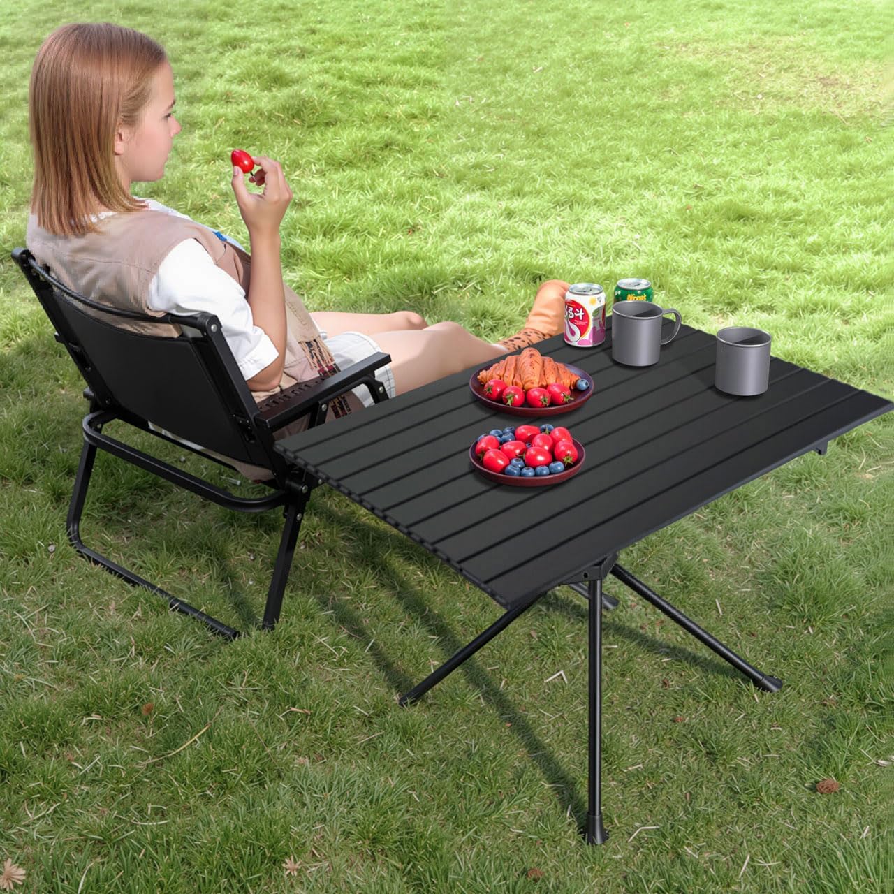 HASIKA Folding Camping Table Large Size Portable Camping Side Table for Outdoor, Beatch, Tailgating, Picnic, Grilling