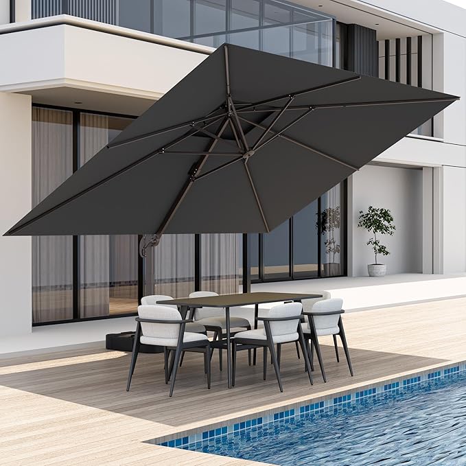 9x12 FT Patio Umbrella, Large Cantilever Rectangular Double Top Heavy Duty Offset Umbrellas with 360° Rotation, Outdoor shade for Garden Deck Pool, Gray