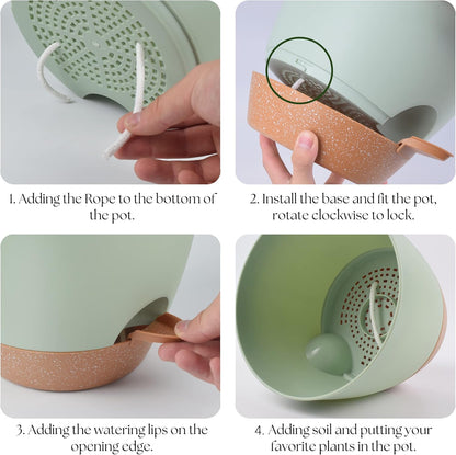 Plant Pots 12/10/9 inch Set of 3, Self Watering Flower Pots Indoor Outdoor, Planters with Drainage Hole Saucer Reservoir, Green