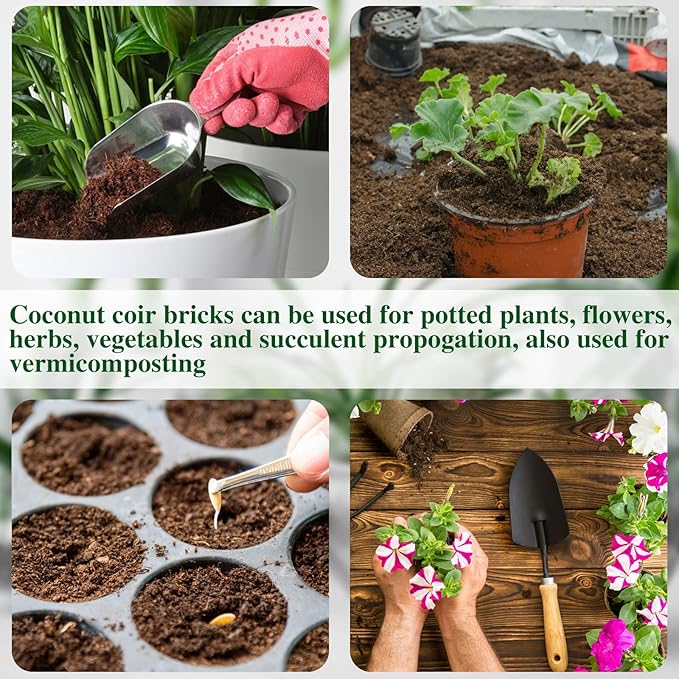 ZeeDix 10 Pack Coconut Coir Bricks, 100% Organic Compressed Coco Coir Brick Seed Starter Potting Soil for Plants, Premium Coconut Fiber Substrate with Low EC & pH Balance for Gardening Flower Herbs