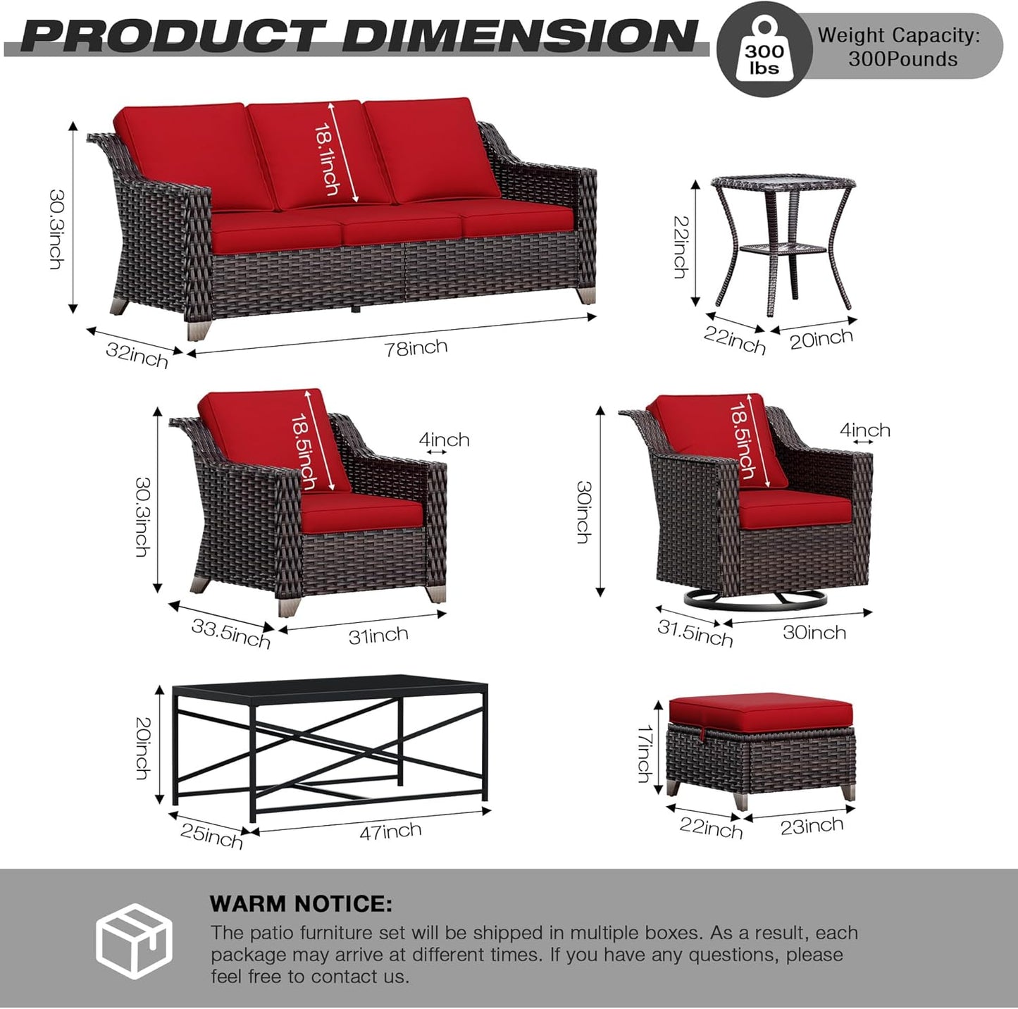 Joyside Wicker Patio Furniture Sets, 4 Pieces Upgraded Large Size Outdoor Furniture with Swivel Rocking Patio Chairs and Outdoor Ottoman, Thick Cushions, Wide Armrest