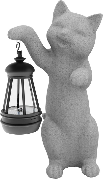 Garden Decoration, Figurine, Lawn Statue, Sculpture Ornament, Animal Figurine - Cat Resin Statue with Lantern (Hand)
