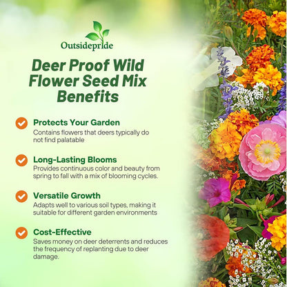 Outsidepride Deer Proof Wildflower Seed Mix - 5 lbs. Colorful Blend of Easy to Grow, Drought-Tolerant Annual & Perennial Wildflower Seeds for a Deer-Free,Vibrant Meadow & Pollinator-Friendly Garden