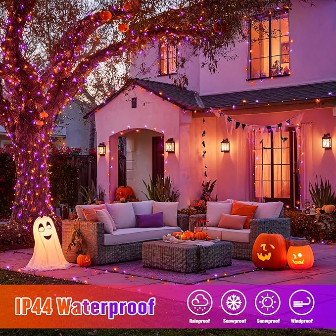 JMEXSUSS Orange and Purple Solar Halloween Lights, 2 Pack Each 100 Led Solar String Lights Outdoor Waterproof for Halloween Tree Christmas Decoration