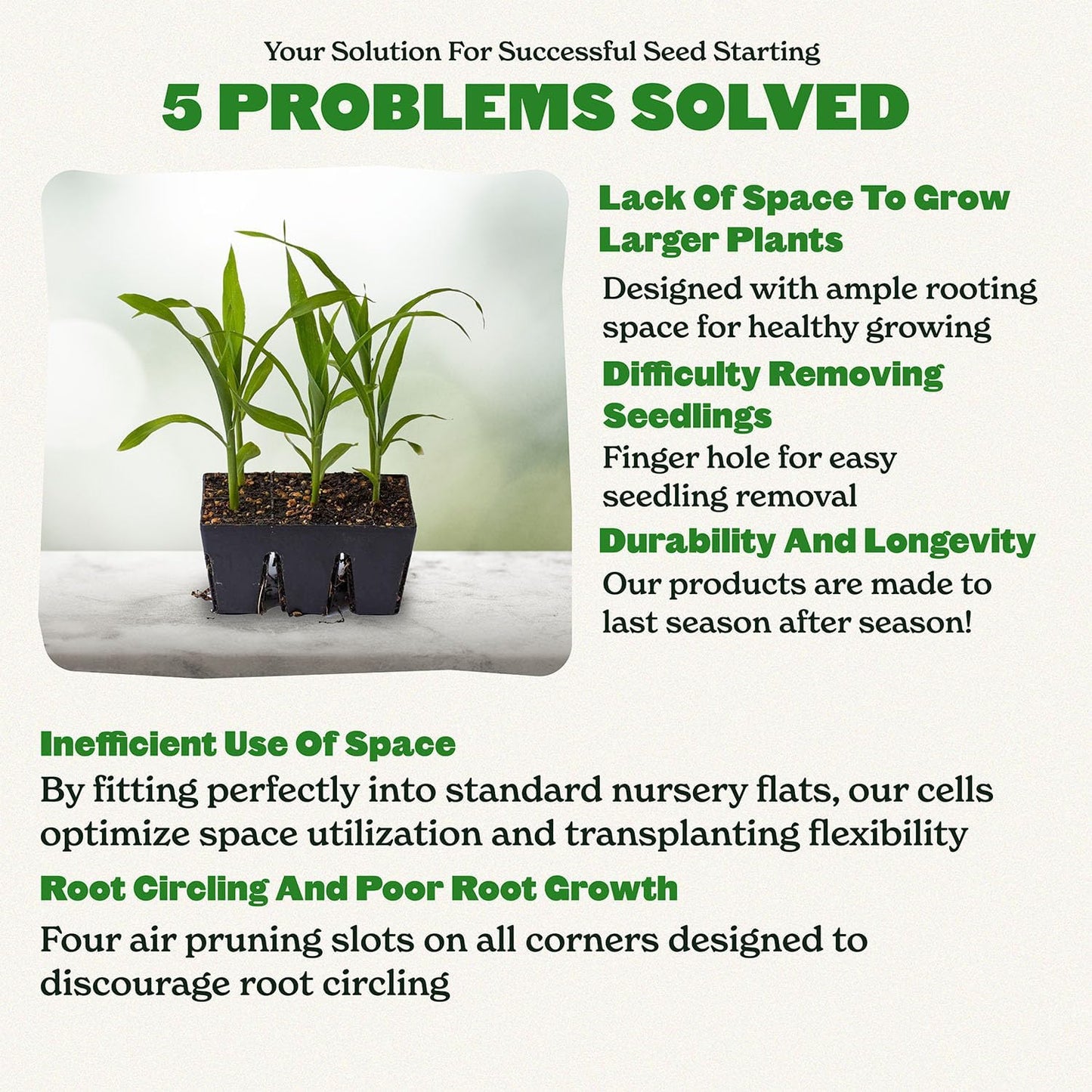 Epic Gardening Reusable Seed Starter Tray - 6 Cell/6 Seedling Starter Trays - Easy Watering, Indoor Greenhouse, Plant Starter, Gardener-Friendly for Seedlings | UV-Treated & BPA-Free - Black