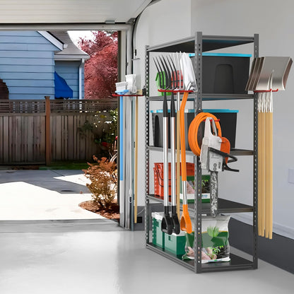 TORACK Garden Tool Organizer Wall Mount, Garage Folding Chair Storage Rack, Tools Rack for Shovels, Rakes, Broom, Ladders, Hooks for Keyhole Style Shelving Unit