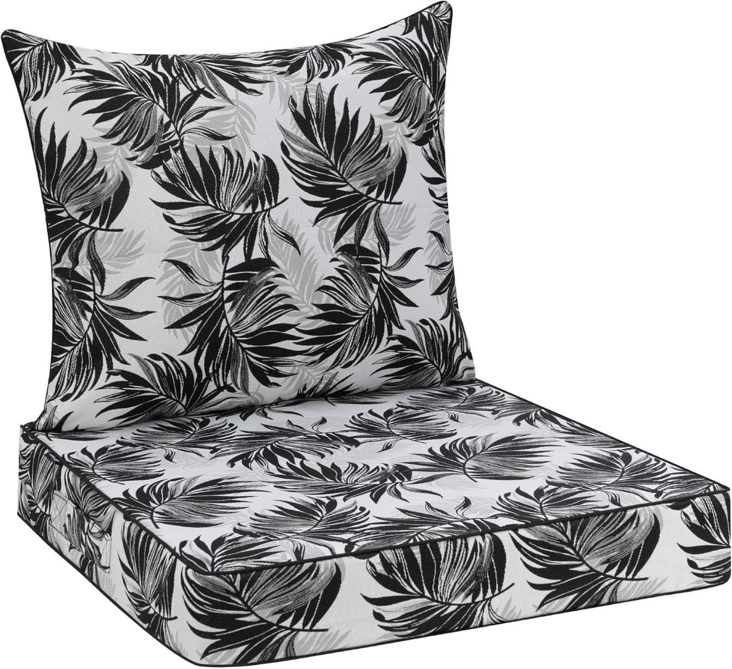 Favoyard Outdoor Seat Cushion 22 x 22 x 3 in Waterproof Pattern Fade Resistant Cover Removable Patio Furniture Cushions Deep Seat & Back Cushion Set with Adjustable Straps for Patio Chair Sofa Couch