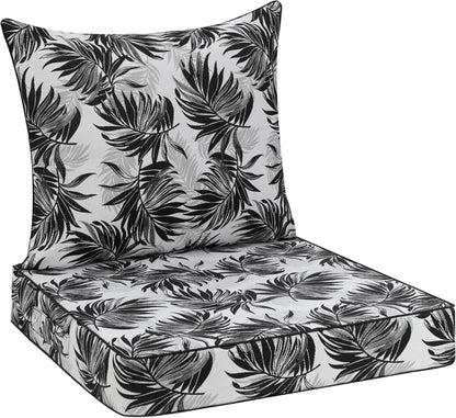 Favoyard Outdoor Seat Cushion 24 x 24 x 4 in Waterproof Pattern Fade Resistant Cover Removable Patio Furniture Cushions Deep Seat & Back Cushion Set with Adjustable Straps for Patio Chair Sofa Couch