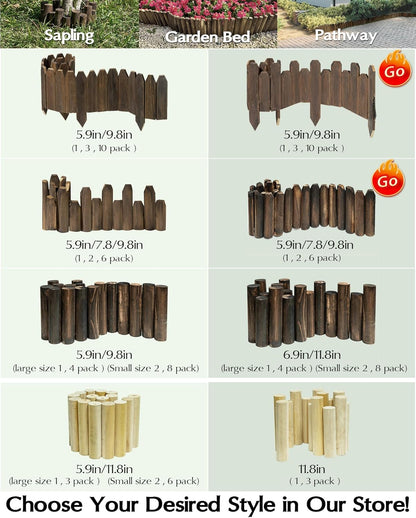 Wood Garden Edging – Half-Round Decorative Wooden Fence Border for Indoor & Outdoor Use, Rustic Natural Pine Panels for Flower Beds, Pathways, and Landscaping Décor