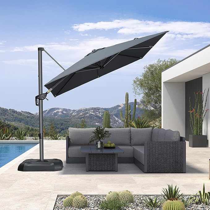 PURPLE LEAF 8 Feet Patio Umbrella Outdoor Cantilever Square Umbrella Aluminum Offset Umbrella with 360-degree Rotation for Garden Deck Pool Patio, Grey