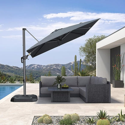 PURPLE LEAF 8 Feet Patio Umbrella Outdoor Cantilever Square Umbrella Aluminum Offset Umbrella with 360-degree Rotation for Garden Deck Pool Patio, Grey